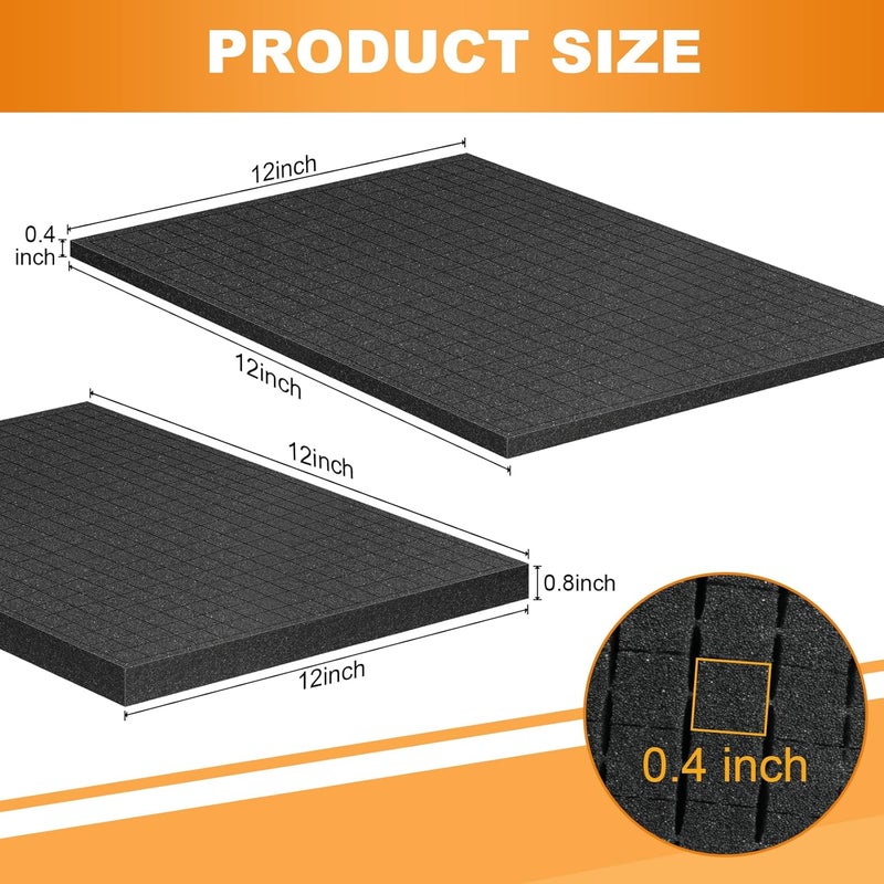 Eunice 4Pcs Polyurethane Foam Inserts -2 Size 12 x 12 x 0.8 Inch & 12 x 12 x 0.4 Inch Pick and Pluck Foam Padding Sheets for Tool Box, Camera Storage and Crafts - Image 2